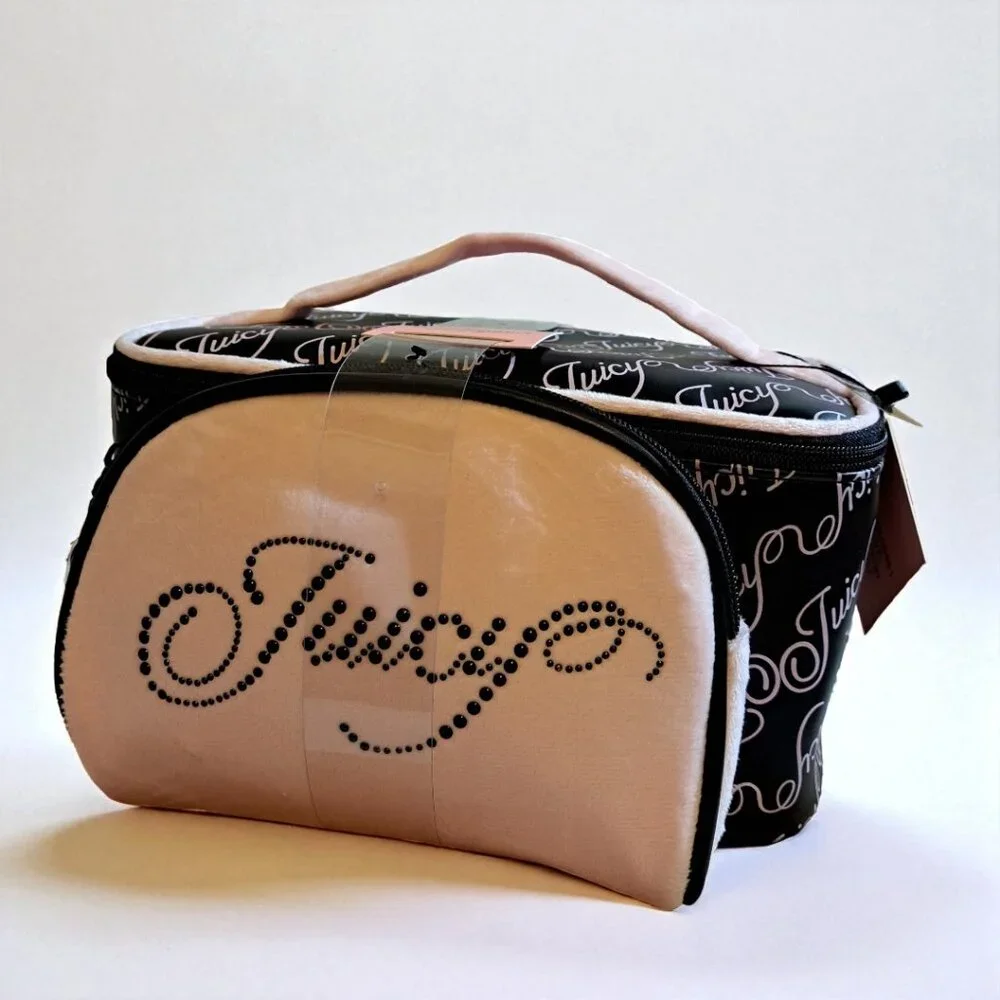 Juicy Couture Pink and Black Train Case Makeup Bag Set NWT